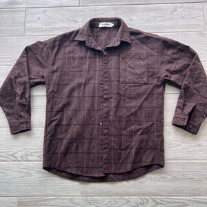 Realtakai Womens Brown Checkered‎ Long Sleeve Button Down Shirt Size Large